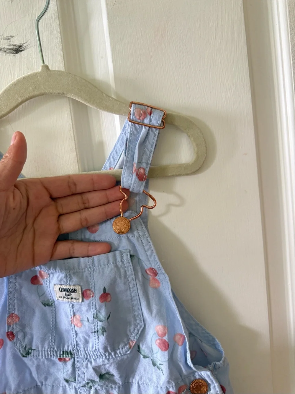 OshKosh B'gosh Light Blue Cherry-Print Short Overalls